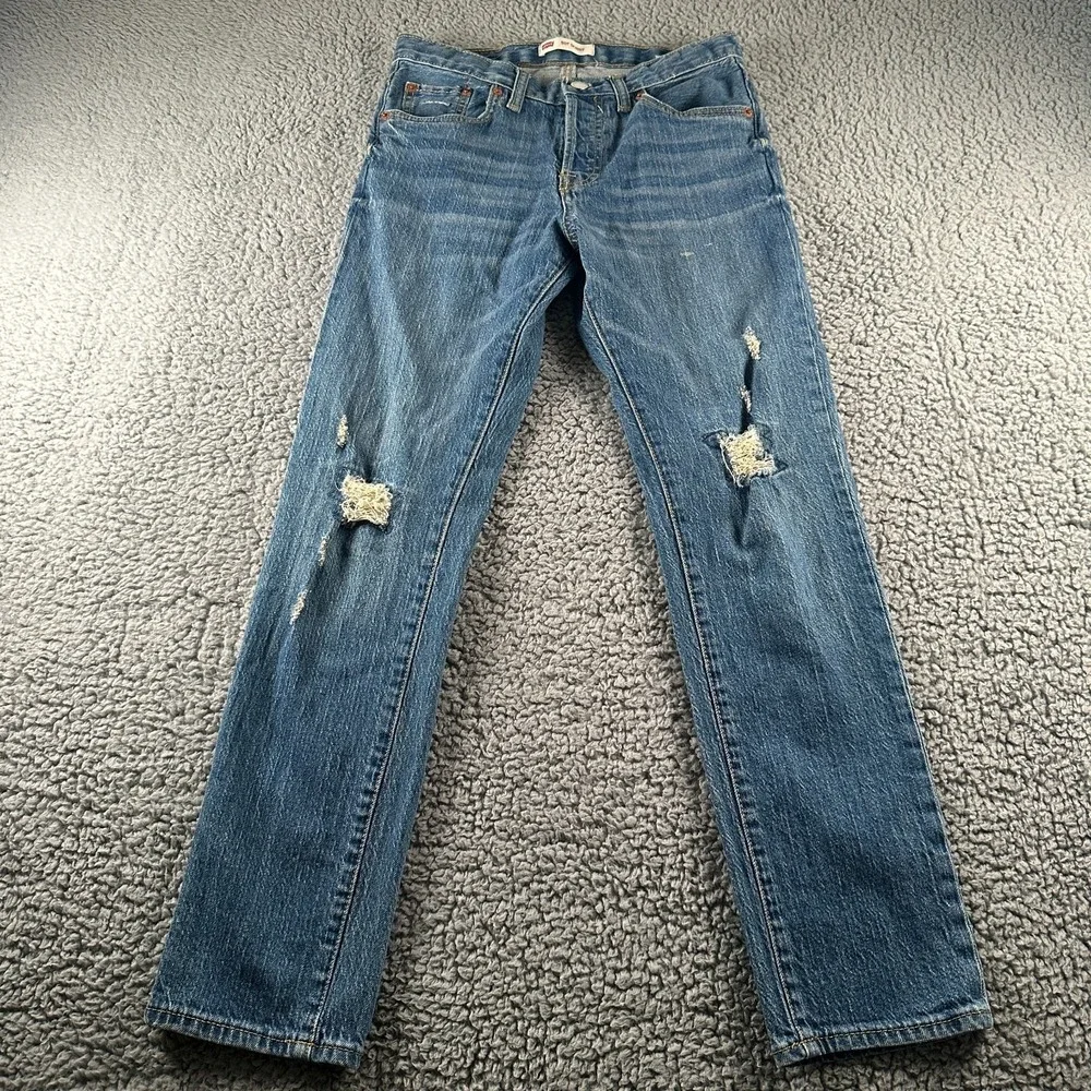Levis 501 S Jeans Womens 12‎ Premium Button Fly Straight Leg Skinny Distressed